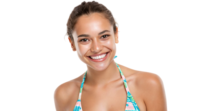 portrait of a smile young woman in bikini isolated on white - Powered by Adobe