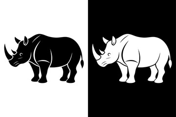 High-Quality Rhinoceros Silhouette Vector Icon Design onBlack And White Background.