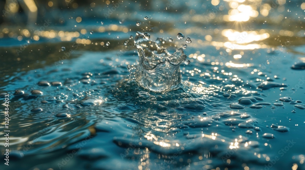 Poster rippling water surface with sunlight reflections and dynamic splash creating a mesmerizing natural t