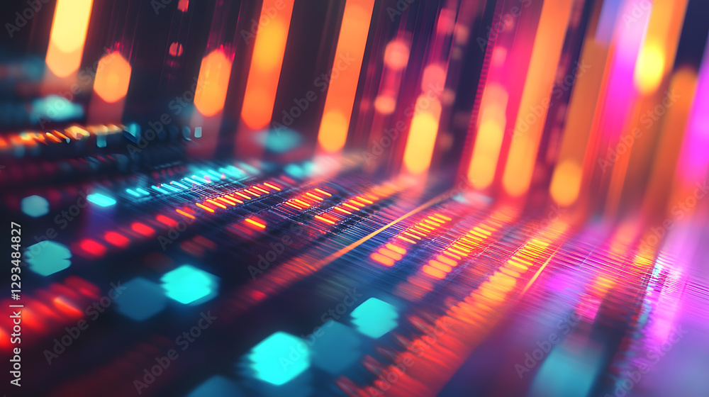 Poster glowing softfocus financial data visualization digital environment abstract art high-tech futuristic
