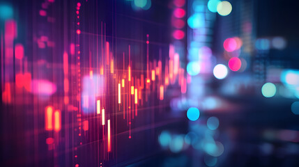 Dynamic financial data visualization urban environment digital art concept night scene softfocus aesthetic
