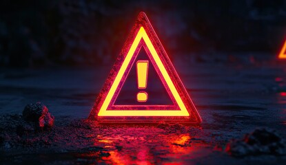 Glowing Warning Triangle in Dark Terrain