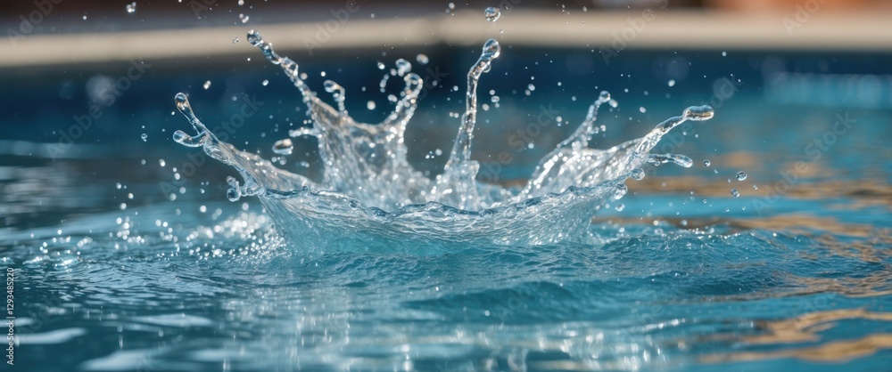 Poster vibrant water splash in swimming pool with clear copy space for text and design elements