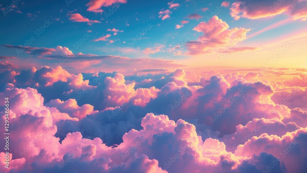 Poster vibrant sunset clouds with soft pastel hues creating an ethereal backdrop for artistic and abstract 