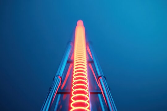 Futuristic glowing transmission tower against blue sky for energy technology concepts