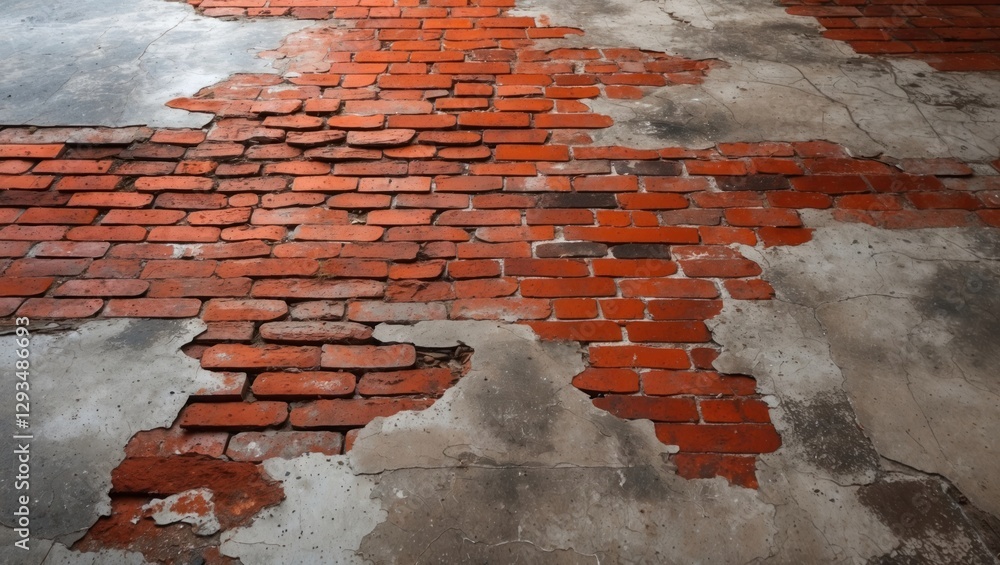 Poster red brick pattern on distressed concrete floor showcasing contrasting textures and colors in an indu