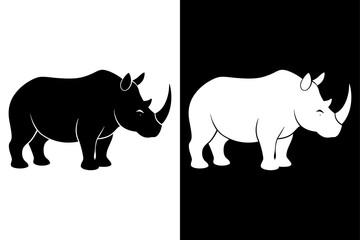 High-Quality Rhinoceros Silhouette Vector Icon Design onBlack And White Background.