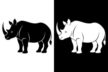 High-Quality Rhinoceros Silhouette Vector Icon Design onBlack And White Background.