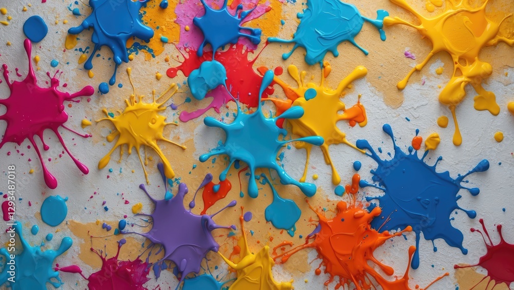Aufkleber colorful paint splashes on a wall creating a vibrant abstract background with a lively and artistic 