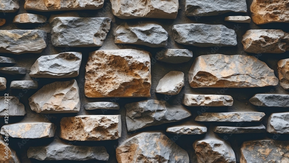 Poster rustic stone wall texture with a varied pattern ideal for backgrounds in design or architectural pro