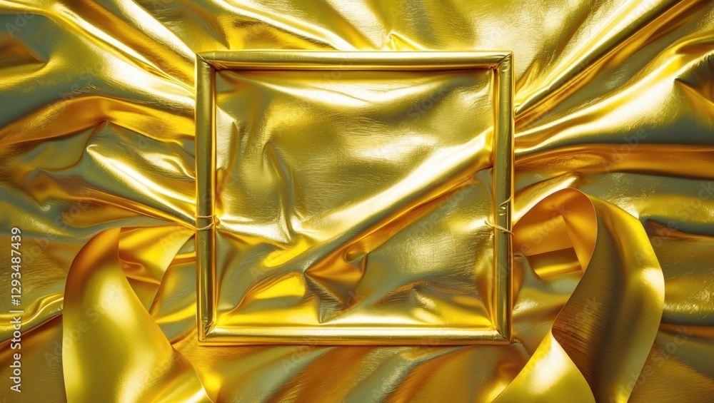 Aufkleber luxurious gold metallic background with a reflective frame and satin fabric creating an elegant them