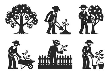 set of Gardener silhouette vector illustration
