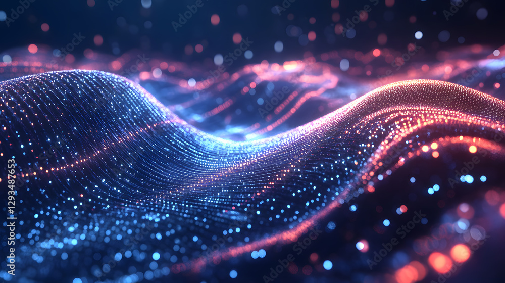Poster luminous economic data flowing through a futuristic landscape digital visualization abstract environ