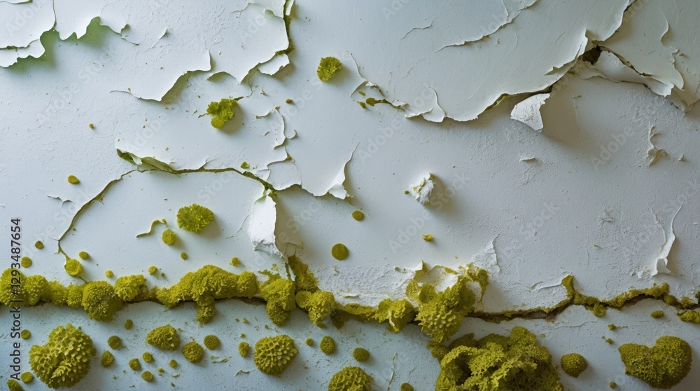 Aufkleber peeling paint texture on a wall with algae growth creating an organic backdrop ideal for backgrounds