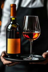 Waiter serving a glass of wine and an open bottle in a fine dining restaurant setting