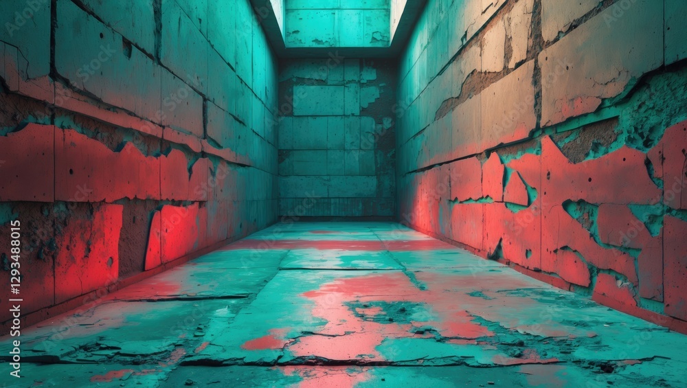 Poster textured concrete wall with gritty elements illuminated by dramatic lighting in an urban environment