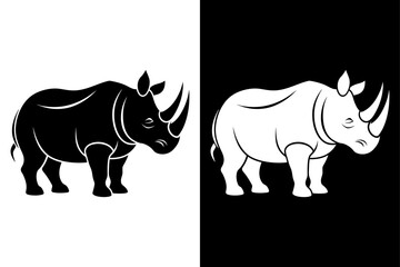 High-Quality Rhinoceros Silhouette Vector Icon Design onBlack And White Background.