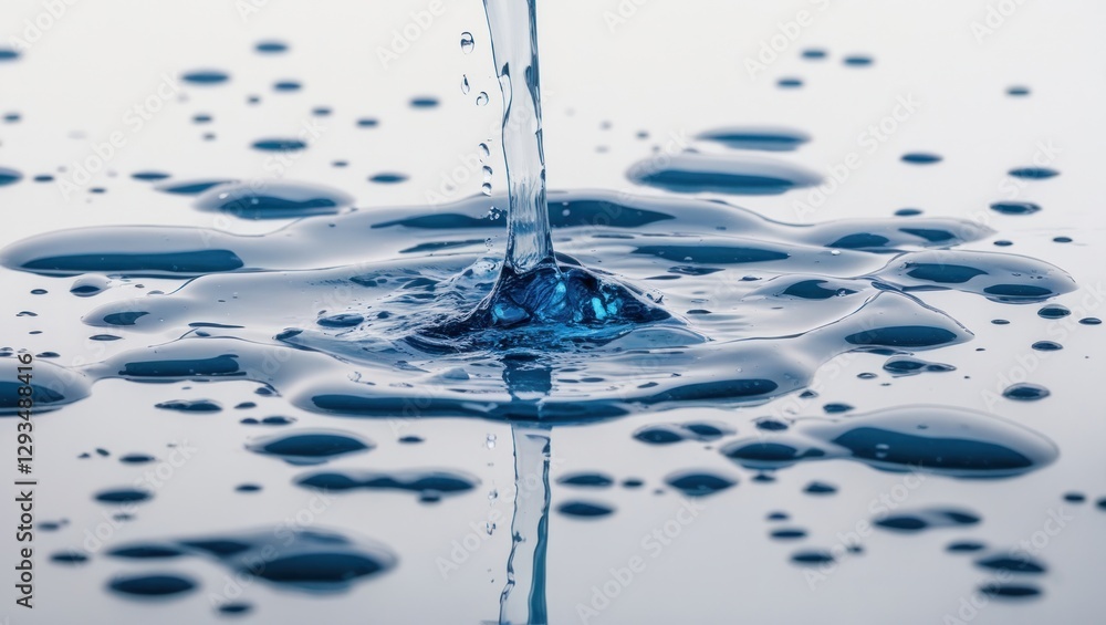 Poster spilled water texture with droplets on a white background creating a serene and refreshing visual pe