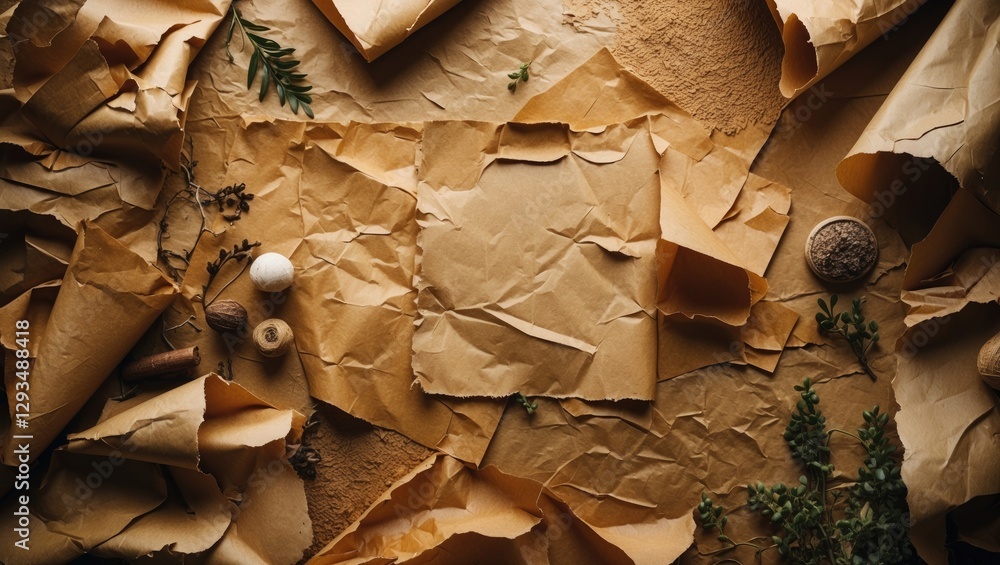 Aufkleber textured vintage paper background with crumpled sheets and natural elements, ideal for creating rust