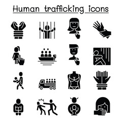 Human trafficking icon set in thin line style