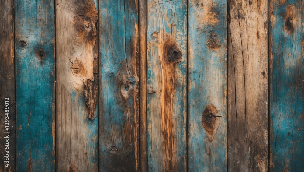 Poster weathered wooden planks with blue paint remnants creating a rustic and textured background for desig