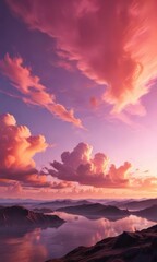 Vibrant orange and pink sky with wispy clouds , lively, inspirational