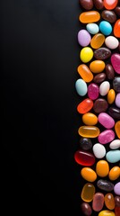 Obraz premium Colorful Candy Border on Black Background with Copy Space Sweet Treats Food Photography Dessert
