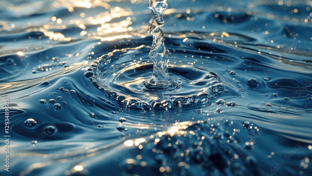 Aufkleber water surface with bubbles and ripples created by a drop, reflecting light in a vibrant, dynamic com