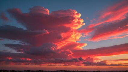 Naklejka premium Vibrant Red and Orange Clouds Illuminating the Sky During a Stunning Sunset Scenic Landscape
