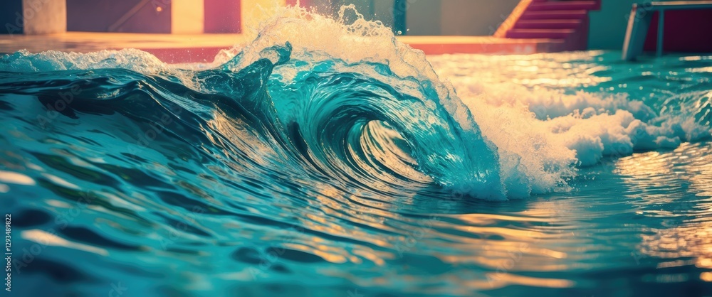 Poster dynamic wave formation in a tranquil pool capturing light reflections and water motion for serene aq