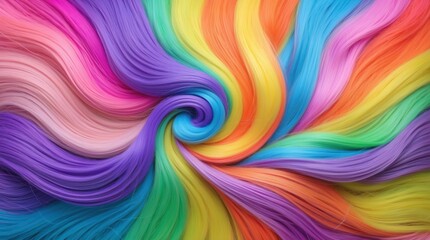Vibrant swirling pastel hair strands creating a psychedelic rainbow background abstract with colorful patterns for artistic designs.