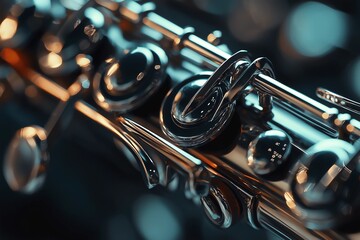 Obraz premium Atmospheric background of musical instrument, Close-up with light bokeh detail , Flute