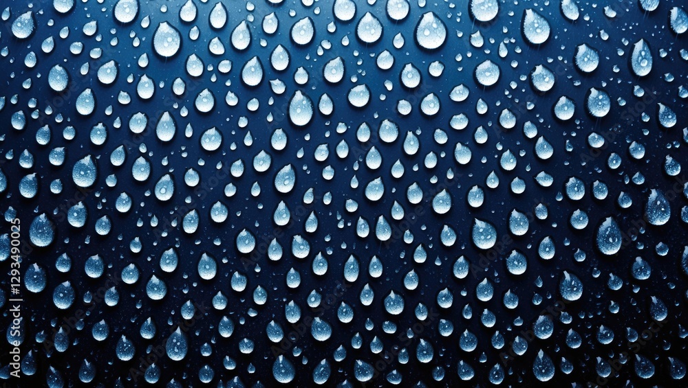 Poster raindrops on glass surface creating a textured background with a soothing blue tone perfect for desi