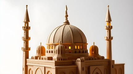 A cast bronze mosque with a magnificent dome and minarets
