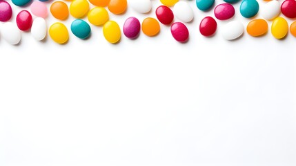 Colorful Candy Border on White Background with Copy Space Sweet Treat Festive Decoration Food