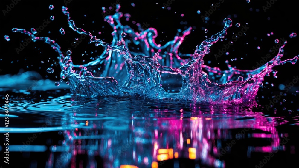Aufkleber vibrant water splash with colorful reflections on dark background showcasing dynamic movement and fl