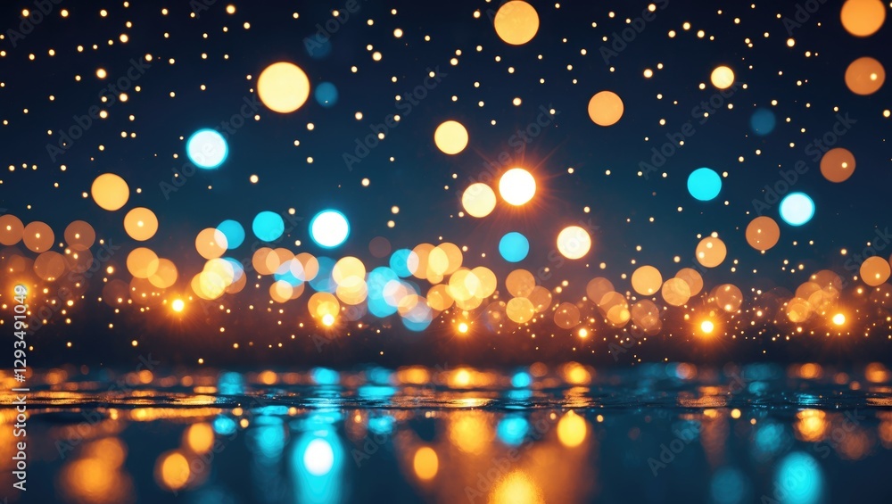 Aufkleber Abstract glowing bokeh lights background in vibrant colors creating a dreamy night atmosphere with reflections on a surface.