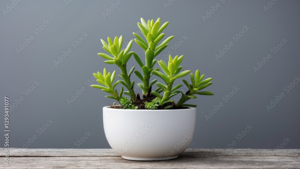 Poster succulent euphorbia trigona in a white pot with gray background and empty copy space for text decora