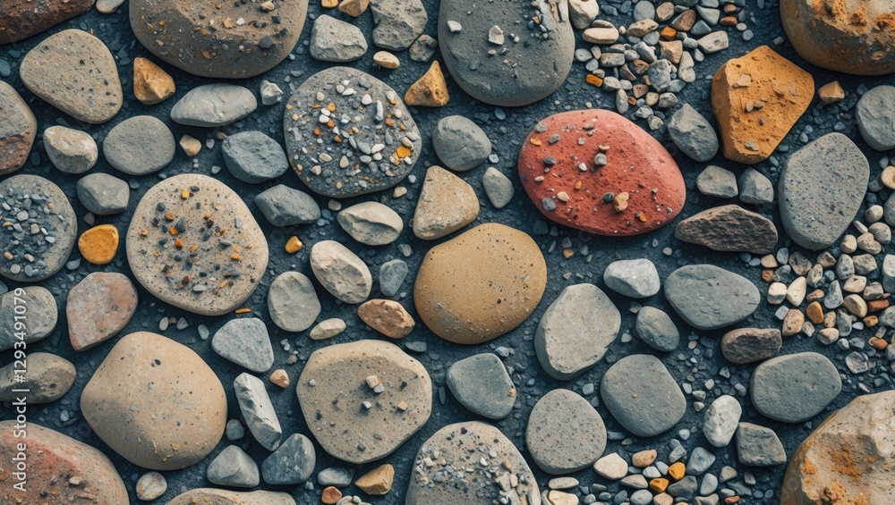 Poster colorful pebble gravel texture seamless pattern for background design in flooring or wall surfaces f