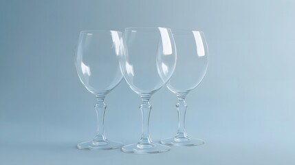 Elegant arrangement of two wine glasses on a blue background creating a romantic and sophisticated atmosphere