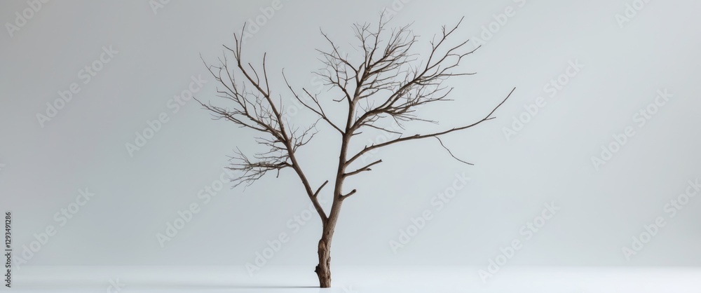 Aufkleber Isolated dry tree branch with intricate twigs on a white background, ideal for natural design elements or artistic compositions.