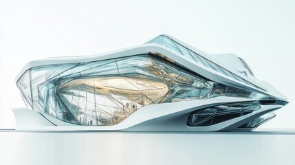 Obraz premium Futuristic building, glass facade, urban setting, architectural design, rendering