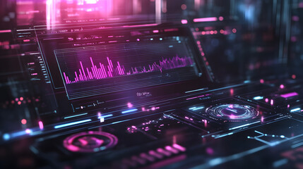 Innovative financial technology interface display digital workspace holographic visualization high-tech environment futuristic perspective