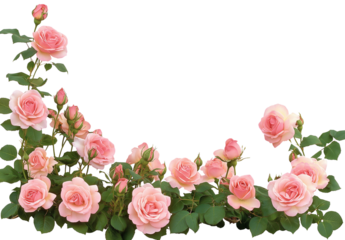 Pink roses border, PNG transparent background, PNG file with white borders around the rose bush, PNG 