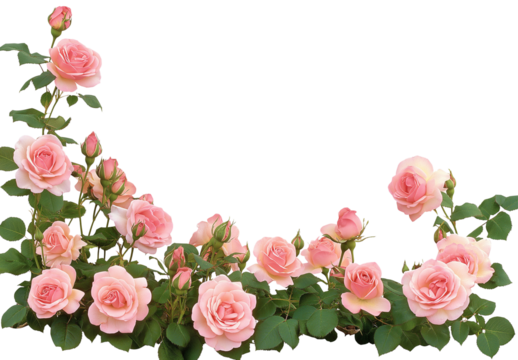 Pink roses border, PNG transparent background, PNG file with white borders around the rose bush, PNG 