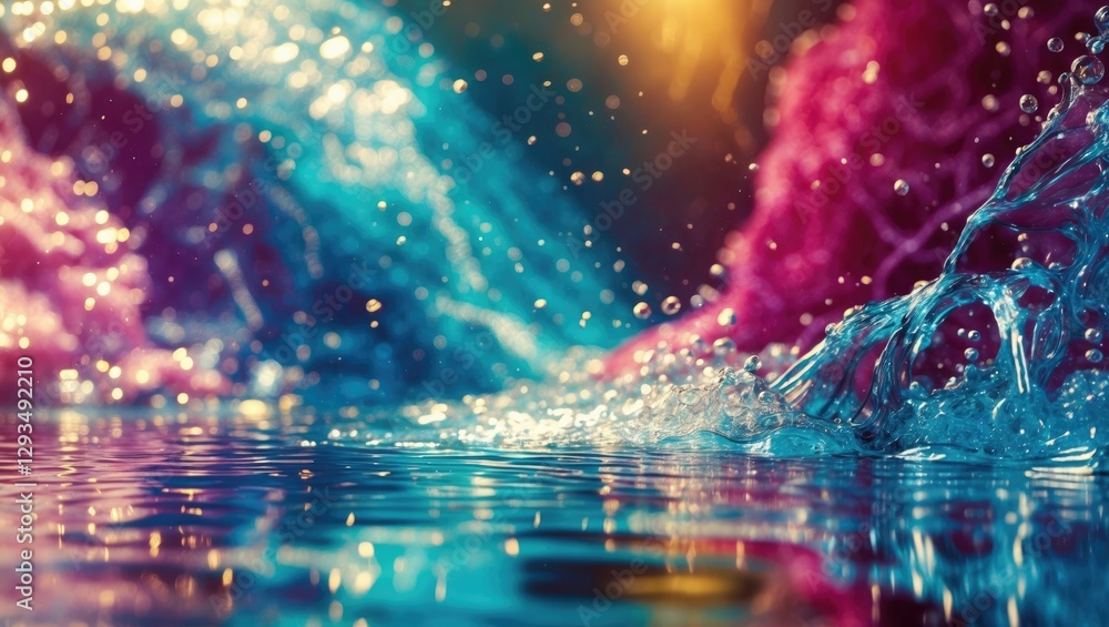 Poster vibrant abstract water flow background with colorful splashes and reflections creating a serene and 