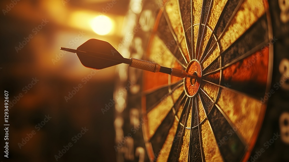 Poster dart on target, dart on a target in the center, old circular saw blade, 8k image