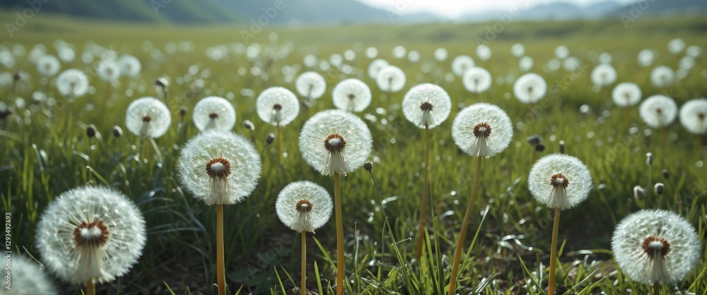 Aufkleber Dandelion Meadow with Blurred Background and Copy Space for Text Ideal for Nature and Spring Themes