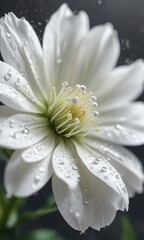 Water droplets on delicate white flower petals with soft focus, flora, blurred, sunlight