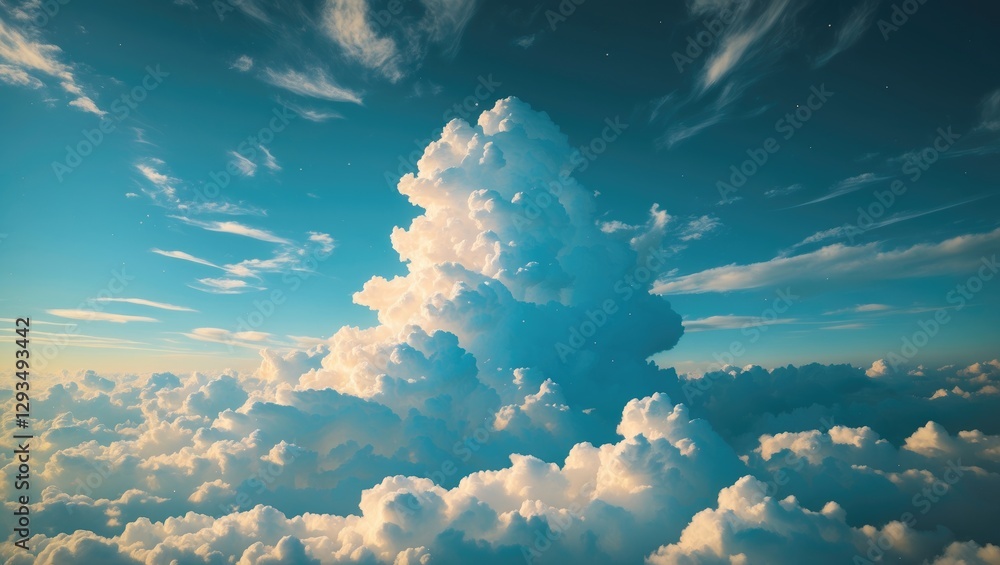 Aufkleber Vibrant cumulus clouds against a bright blue sky creating a serene and uplifting atmospheric background for various design projects.
